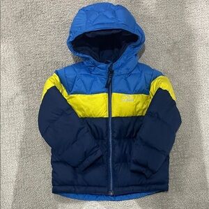 L.L.Bean Blue and Yellow Hooded Toddler Puffer Jacket
